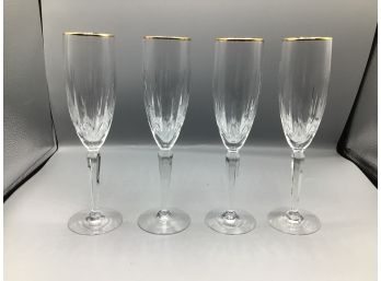 Lenox Crystal Clarity Gold Trim Flute Glasses - 12 Total