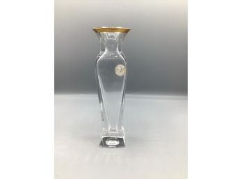 Italian Made Crystal Clear Lead Crystal Gold Trim Bud Vase