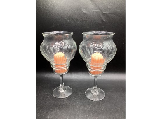 Glass Stemmed Candle Holders - Set Of 2