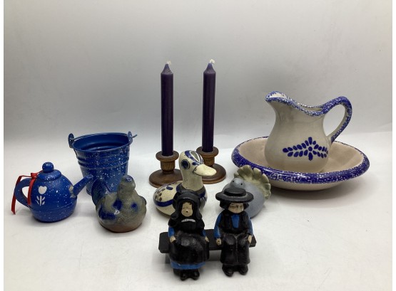 Little Teapot, Candlesticks/candles, Bucket, Birds, Pilgrims On Bench & Pitcher With Wash Bowl