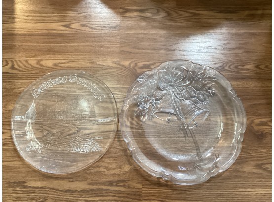 Glass Holiday Serving Plates - Set Of 2