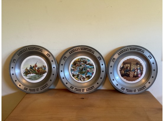 America's Bicentennial 200 Years Of Liberty Pewter Plates By Americano Art China Co. - Set Of 3
