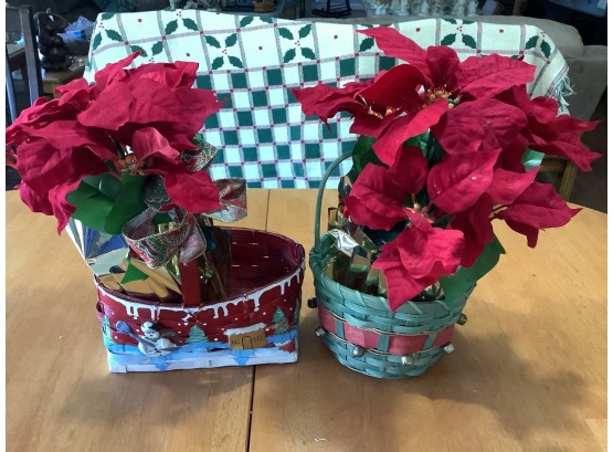 Artificial Poinsettia In Baskets - Set Of 2