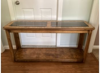 Wood & Glass Top Sofa Table With Bottom Shelf