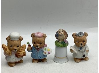 Homco Bear Figurines & Rabbit Thimble - Set Of 4
