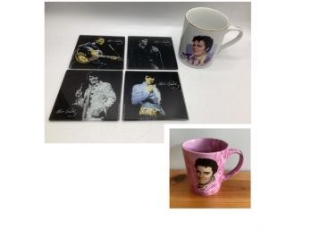 Nostalgia Collectibles Elvis 'teddy Bear' Mug, Pink Elvis Mug & 4 Elvis Coasters
