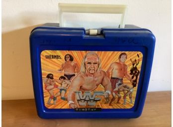 Thermos WWF Hulk Hogan Plastic Lunch Box With Thermos Drink Container Circa 1985