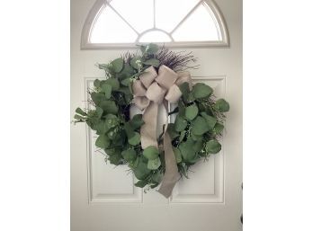 Green Leaf Wreath With Bow Wall Decor