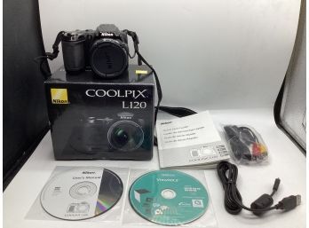 Nikon COOLPIX L120 14.1MP Digital Camera, Power Cord, Instruction Booklet In Original Box