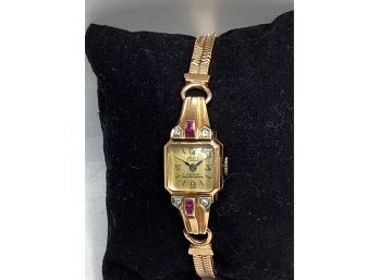 Sellita 17 Jewels In Cabloc Swiss 14K Yellow Gold Watch With Stones/21.9 Grams