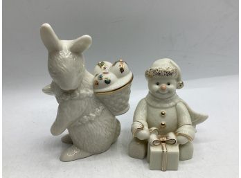 Lenox Rabbit & Snowman Porcelain Figurines - Set Of 2