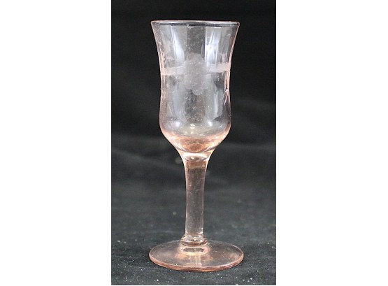 7 Vintage Stemmed Pink Depression Glass Cordial Glasses 4' (Y183)