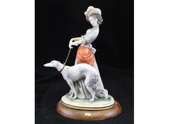CAPODIMONTE FIGURINE LADY WITH GREYHOUND DOG MADE AND SIGNED BY BRUNO MERLI (O137)