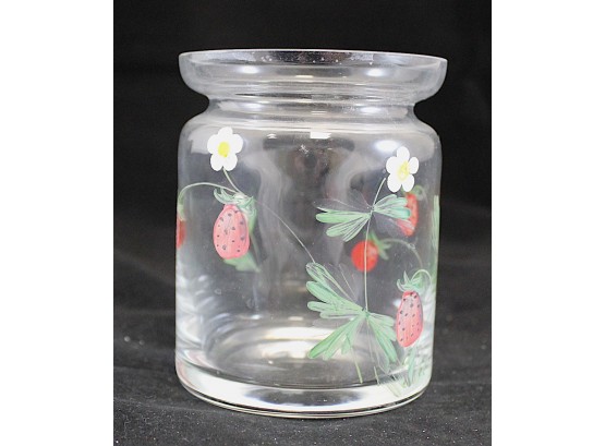 Glass Jar, No Lid, With Strawberry Design 4' X 3.25' (Y199)