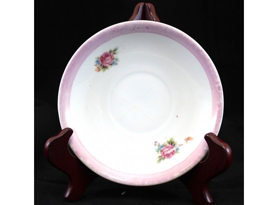 4 Pink German Tea Saucers With Pink Rose Design 5.75' (Y090)