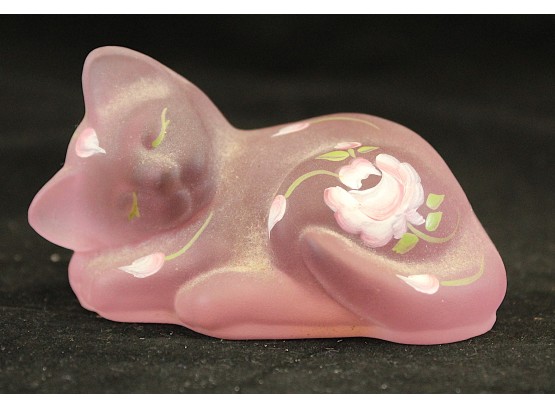 Lenox Pink Glass Cat Figure Fenton Hand Painted (O141)
