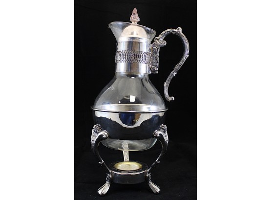 Vintage Leonard Silverplate And Glass Coffee Carafe & Warmer With Candle Stand 14.5' (Y117)