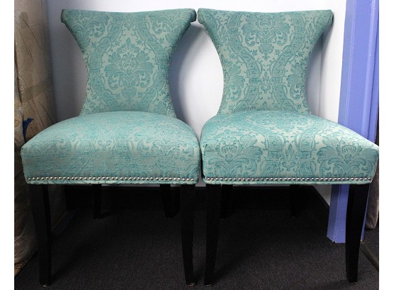 New Pair Of  Home Goods Aqua Chairs With Black Legs (O161)