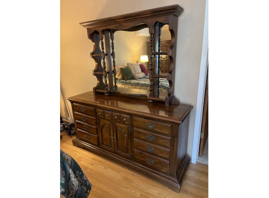 Solid Wood 11 Drawer Dresser With Attached Mirror Hutch