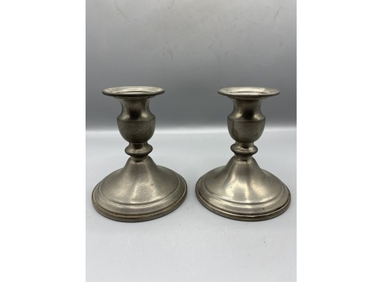 Web Pewter Weighted Candlestick Holders - 2 Total