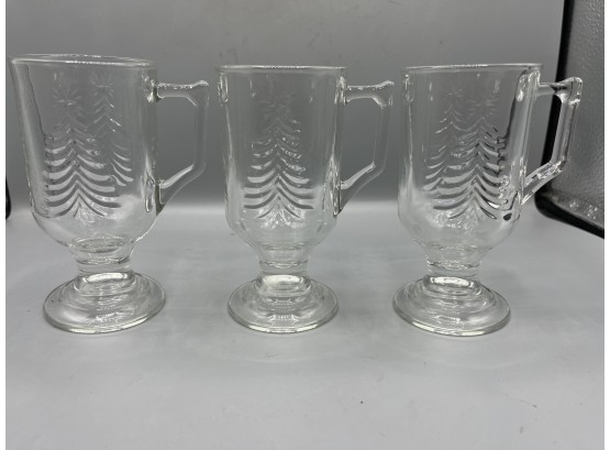 Glass Footed Drinking Mugs - 3 Total