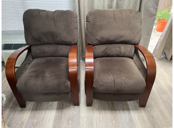 Micro-suede Wooden Reclining Arm Chairs - 2 Total