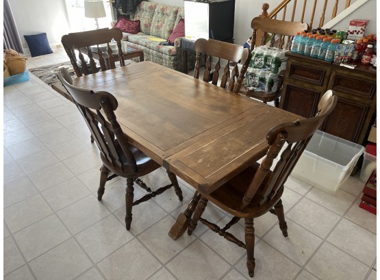 Solid Wood Farmhouse Style Dining Table With 6 Wooden Dining Chairs - 2 Leafs Included
