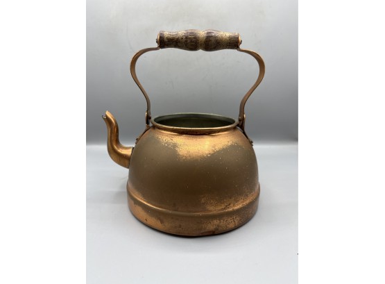 Vintage Copper Teapot With Wood Handle - Missing Lid