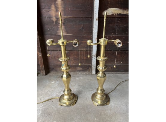 1998 Kaeder Polished Brass Table Lamps - Missing Shades