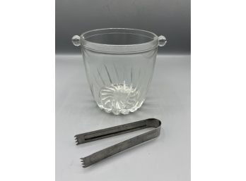 Cut Glass Ice Bucket With Metal Tongs