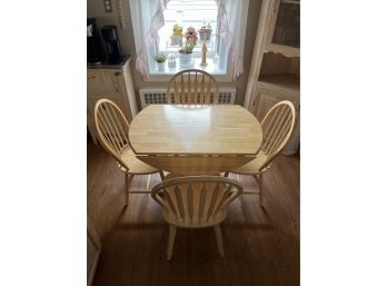 Solid Wood Pedestal Style Drop Leaf Dining Table With 5 Dining Chairs