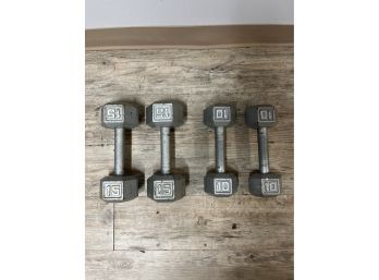 Pair Of Cast Iron Dumbbells - 2 Sets Total - 10/15 Lbs