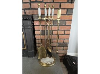Brass/marble Fireplace Accessory Set - 5 Pieces Total