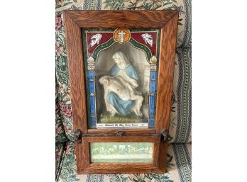 Antique Catholic Last Rites Call Shadow Box Pieta Viaticum Jesus Mary Wood