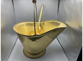 Brass Plated Ash Bucket With Wood Handle And Metal Shovel