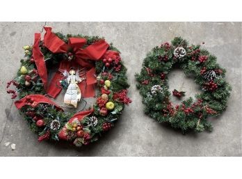 Decorative Lighted Faux Christmas Wreaths - 2 Total