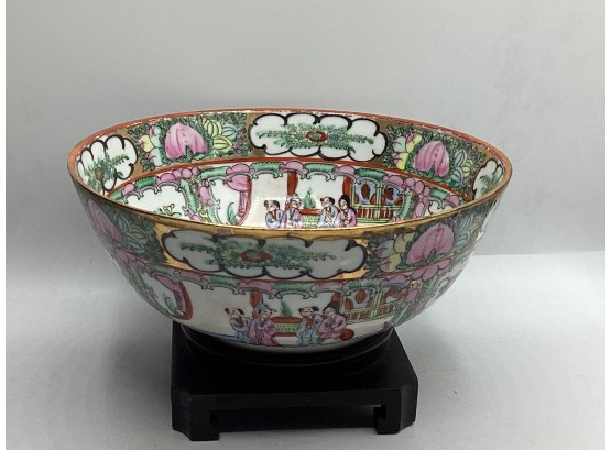 Asian Stamped Floral Bowl On Stand