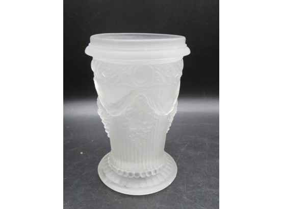White Frosted Glass Vase With Grape Motif