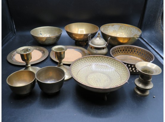Copper Tableware, Bowls, Candlesticks - Assorted Lot Of 13