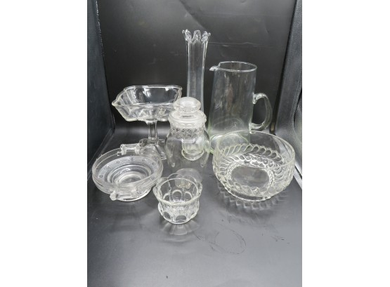 Cut Glass Bowls, Pitcher, Vase - Assorted Set Of 7