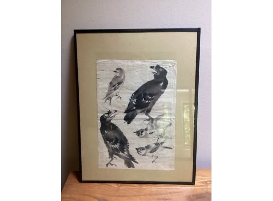 Birds Crows On Paper Framed Decor