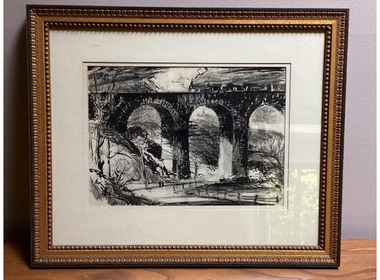 William Armstrong (Irish/American, 1881-1934) Bridge Chalk And Ink On Paper Framed Art