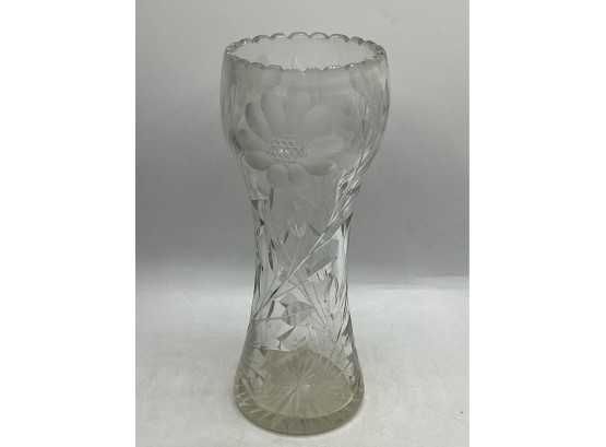Etched Cornflower Glass Vase