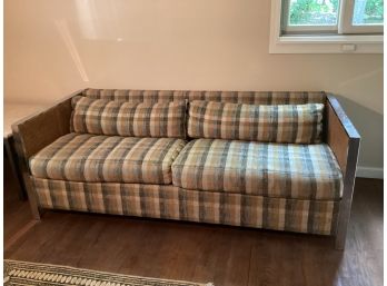 Sleeper Sofa Plaid Fabric With Cane/metal Sides
