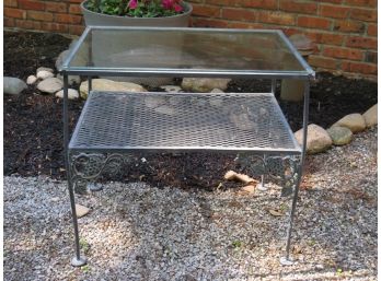 Wrought Iron Glass Top Table With Bottom Storage Shelf