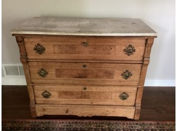 Antique Chest Of Drawers (3) With Marble Top & Brass Pulls