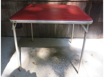 Metal Folding Red Top Card Table