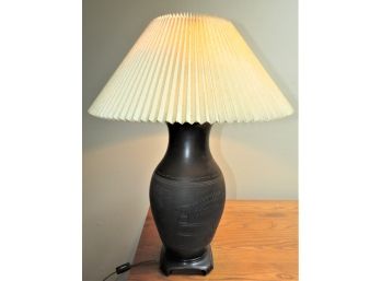 Black Etched Table Lamp With Wood Base