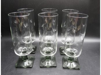 Rosenthal- Style Linear Smoke Square Footed Water Goblets - Set Of 6