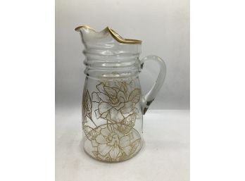 Vintage Glass Pitcher With Gold-tone Accents